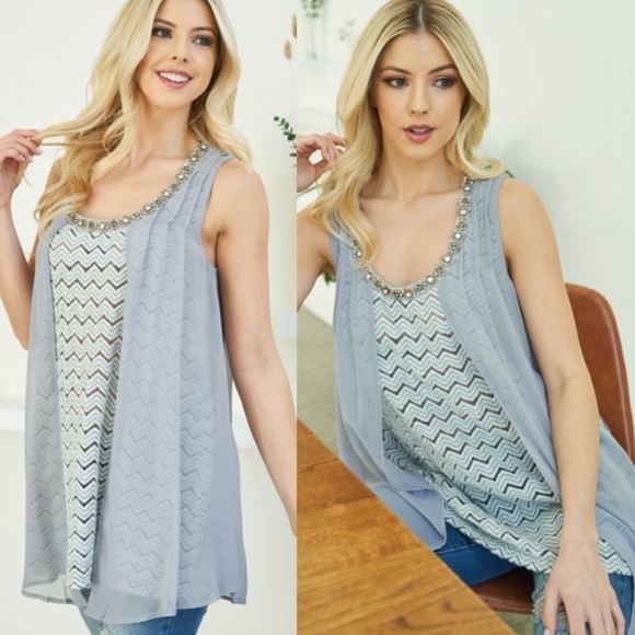 Chevron Embellished Jeweled Bedazzled Tank Top - Picture 9 of 10